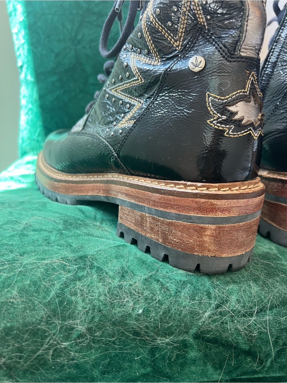 Mezcalero Black Leather Studded Moto Ankle Boots Zip Lace 7.5 37 - Picture 2 of 9